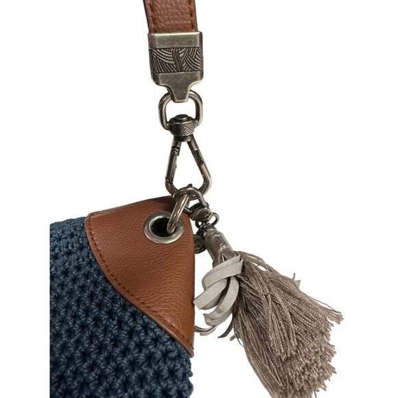 The Sak Indio Crochet Blue Knit Purse Shoulder Bag w Zipper Pockets - Picture 7 of 12